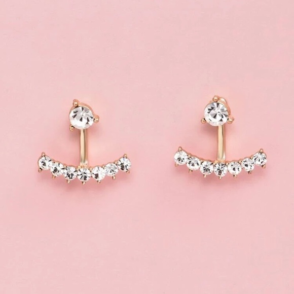 Gold & Rhinestone Jacket Post Earrings - Picture 3 of 4